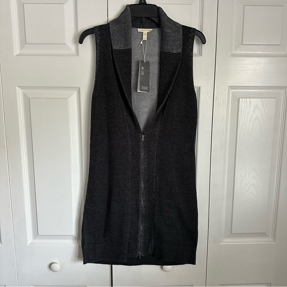 Eileen Fisher Sweater Vest Womens XXS Gray Plaited Organic Cotton Minimalist NWT - Picture 2 of 10